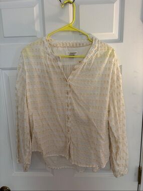 Anthropologie Cream Button-Down Blouse with Gold Dot Embroidery